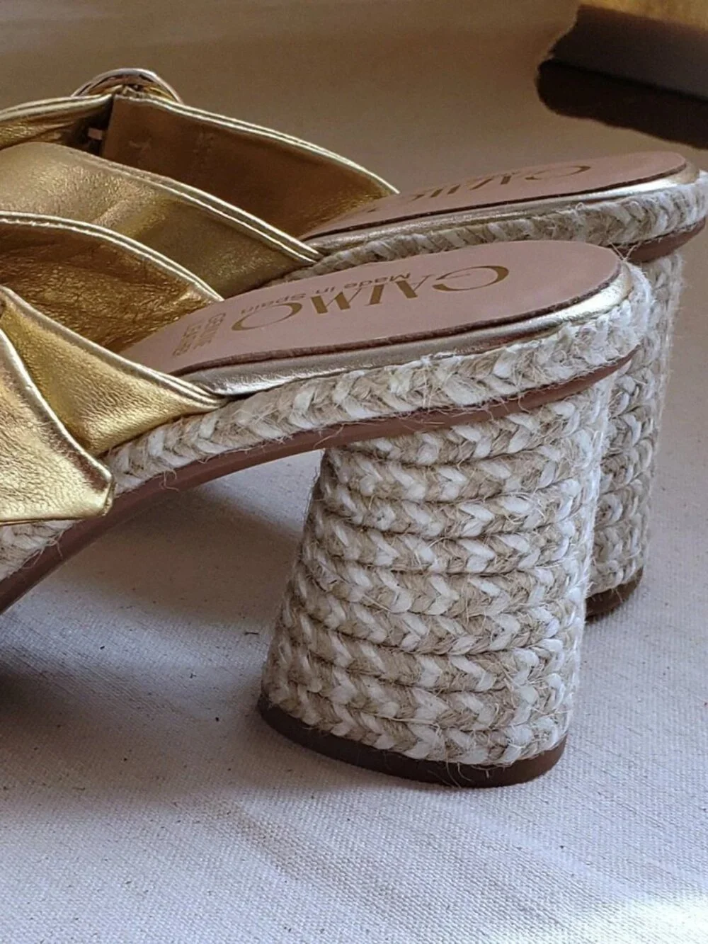Gaimo Women's Size 8.5 Block Heel Slide Dress Gold Leather Buckle Sandals Spain